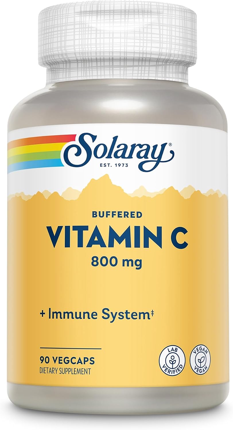 Solaray Buffered Vitamin C 800mg with Rose Hips & Acerola - Immune Support, Skin & Bone Health - 90 VegCaps - görsel 3