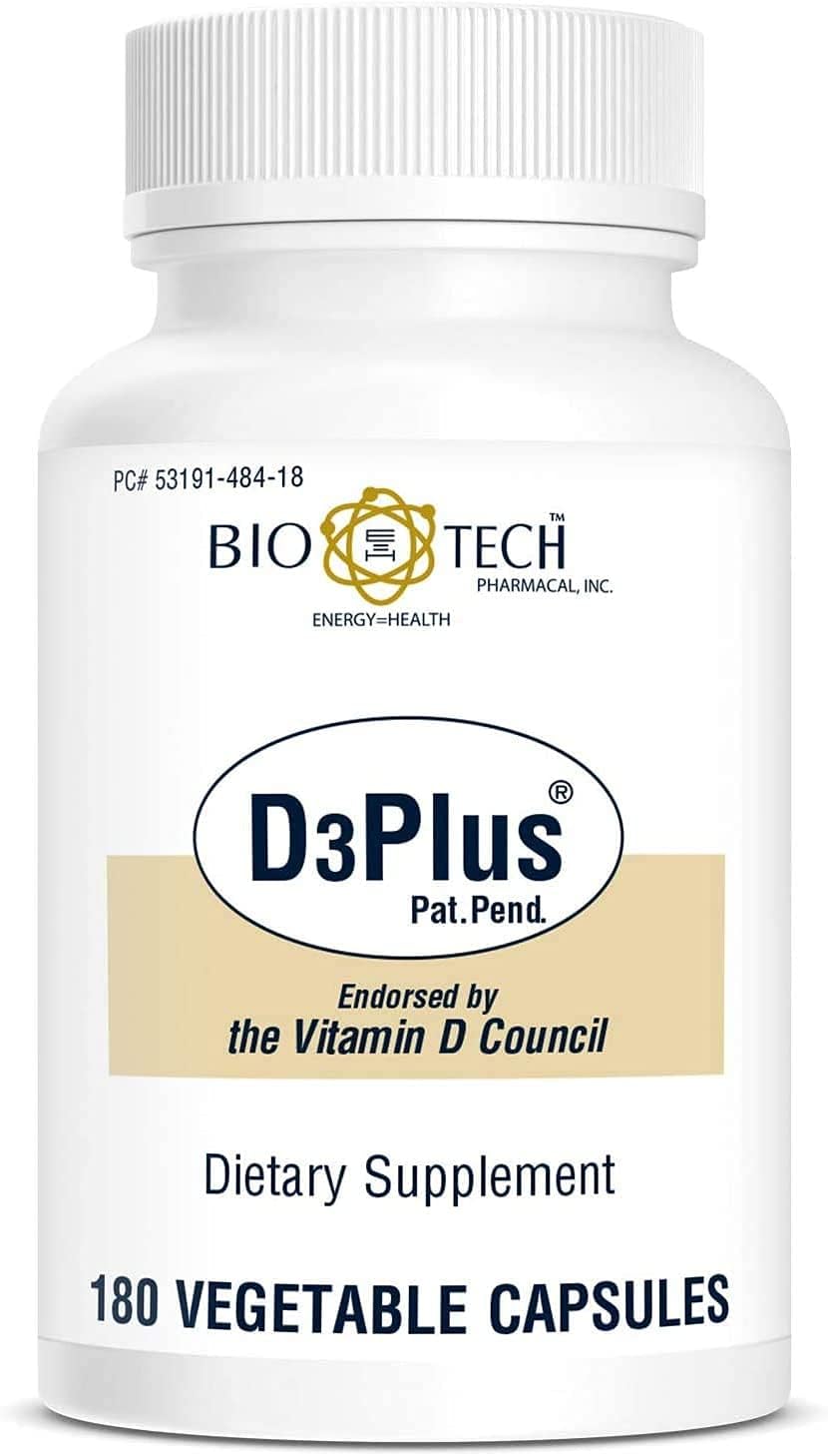 Bio-Tech Pharmacal D3Plus – Natural Vitamin D3 Supplement with K2, Magnesium, Zinc & Boron, 180 Vegetable Capsules - görsel 1