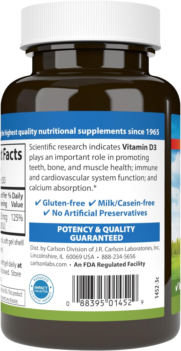 Carlson Vitamin D3 1000 IU (25 mcg) Softgels, 250 Count - görsel 2