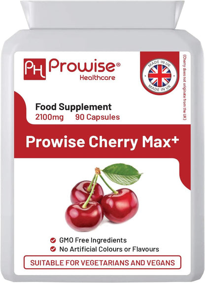 Cherry Max+ 2100mg Montmorency Cherry with Black Cherry - 90 Vegan Capsules - High Strength - Prowise Health care