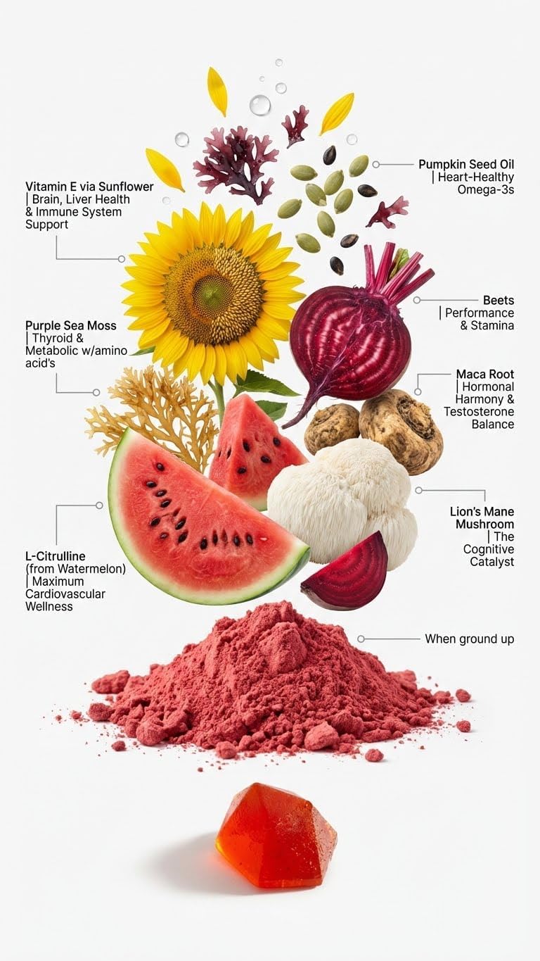 BDE Wildcrafted Sea Moss Gummy - Multivitamin with Maca Root, Beets, Lion's Mane, Vitamin D+E, Zinc - 60 Gummies - görsel 2