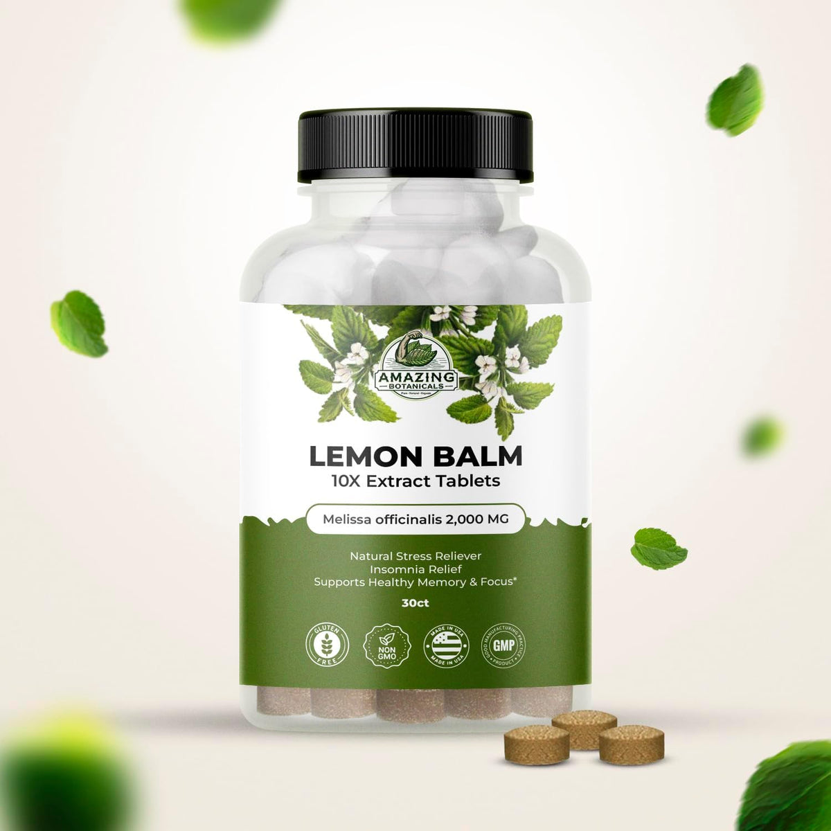 Amazing Botanicals Lemon Balm 10X Extract Tablets – 200 mg per Serving, 30 Tablets - görsel 2