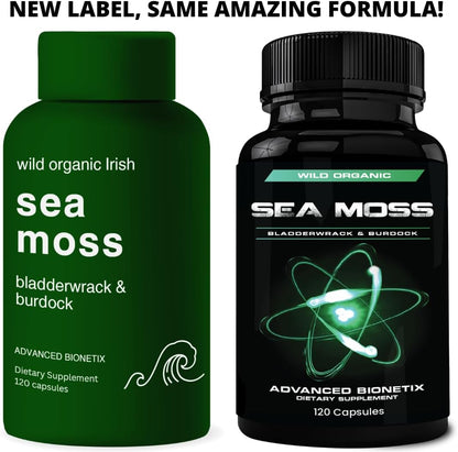 Advanced Bionetix Organic Irish Sea Moss Capsules with Bladderwrack and Burdock Root - 120 Capsules