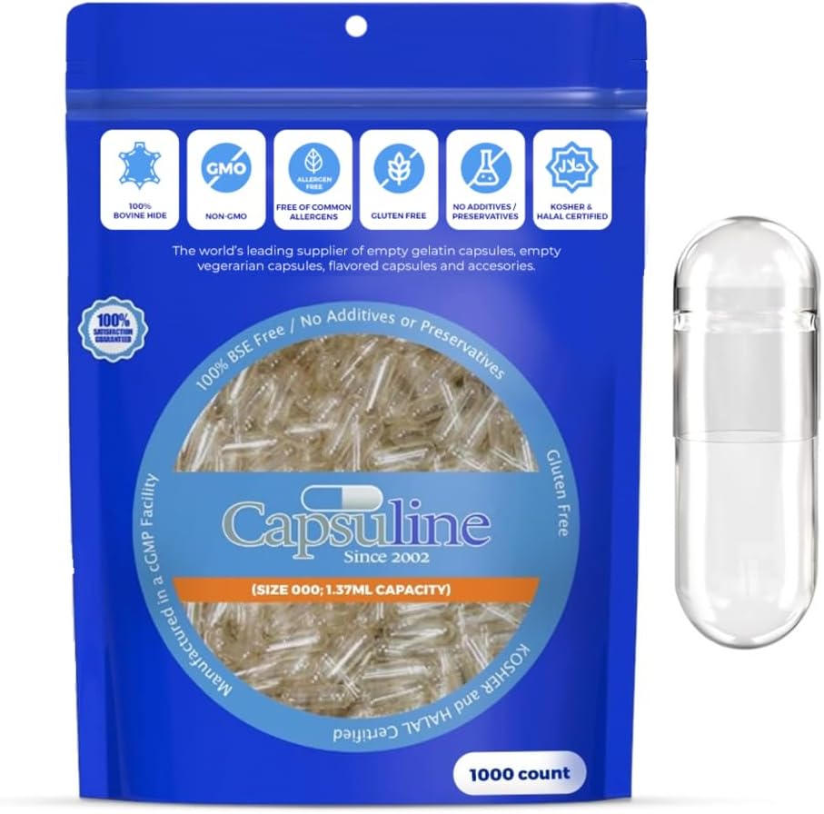 Capsuline Size 000 Empty Gelatine Capsules, Clear – 1000 Count - görsel 7