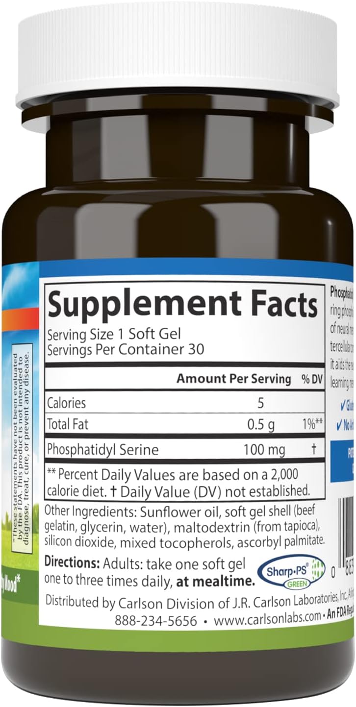 Carlson - Phosphatidyl Serine, 100 mg, Non-GMO, Brain Function, 30 Softgels - görsel 2