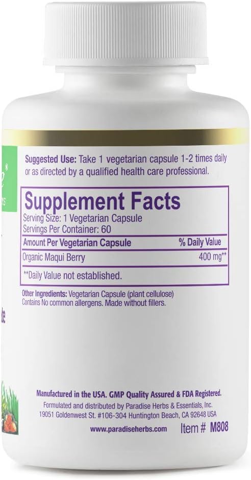 Paradise Herbs, Organic Maqui Berry Extract, 400 mg, Fresh, Freeze-Dried Concentrate for Superior Potency, Non-GM, Vegan, 60 Capsules - görsel 8