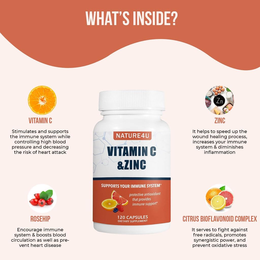 Vitamin C 1000mg with Zinc, Rose Hips and Citrus Bioflavonoids - 120 Capsules - görsel 3