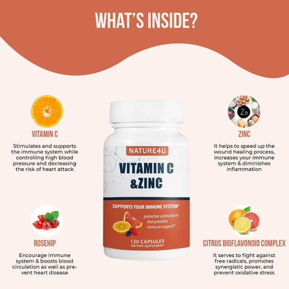 Vitamin C 1000mg with Zinc, Rose Hips and Citrus Bioflavonoids - 120 Capsules