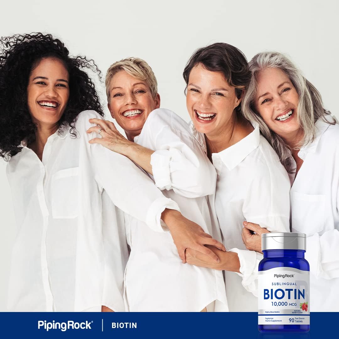 Piping Rock Biotin 10000mcg Fast Dissolve Tablets, Berry Flavour, 90 Tablets - görsel 6