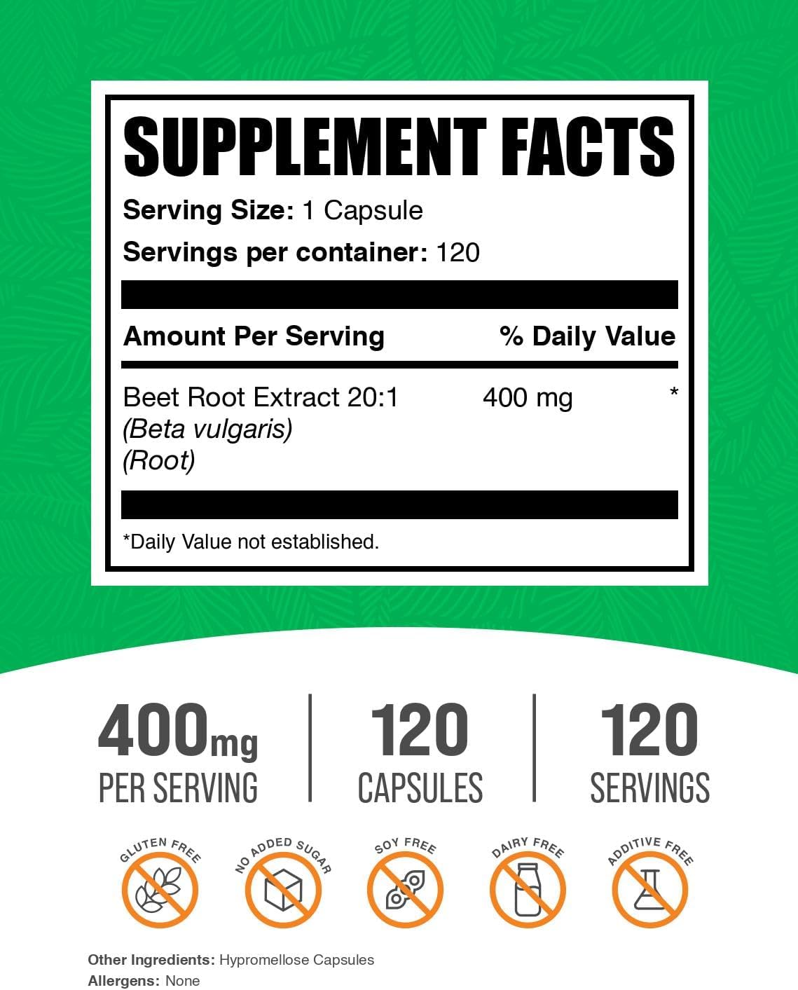 BulkSupplements Beet Root Extract Capsules - 400mg, 120 Capsules - görsel 2