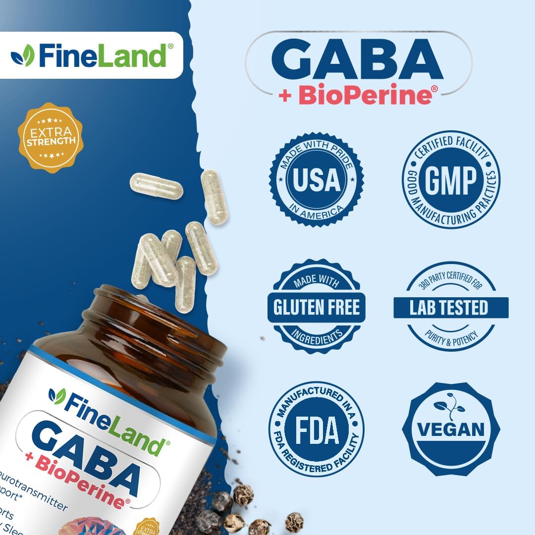 FineLand GABA + BioPerine – Gamma-Aminobutyric Acid Supplement for Relaxation & Daily Calm (120 Capsules) - görsel 5
