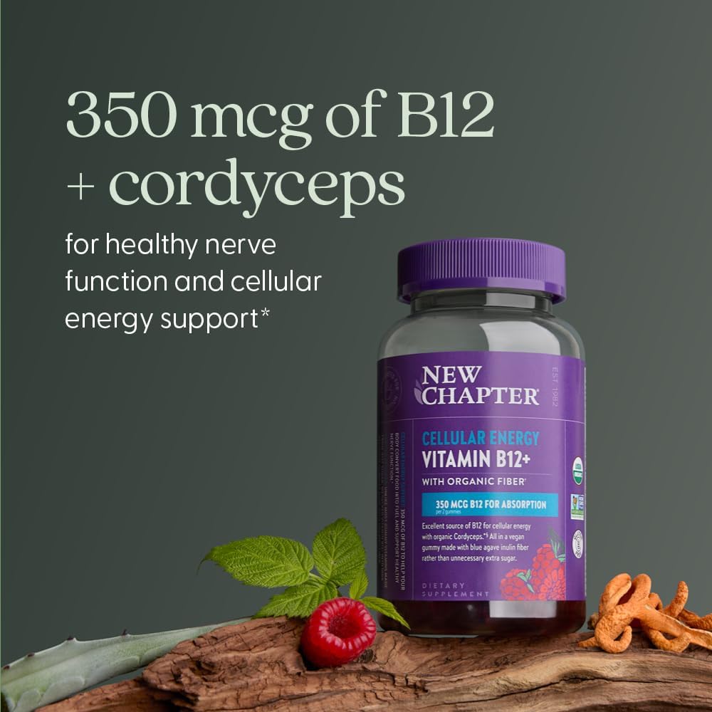 New Chapter® Organic Vitamin B12+ Gummies – Vegan B12 for Cellular Energy Support with Cordyceps, 60 Gummies - görsel 3