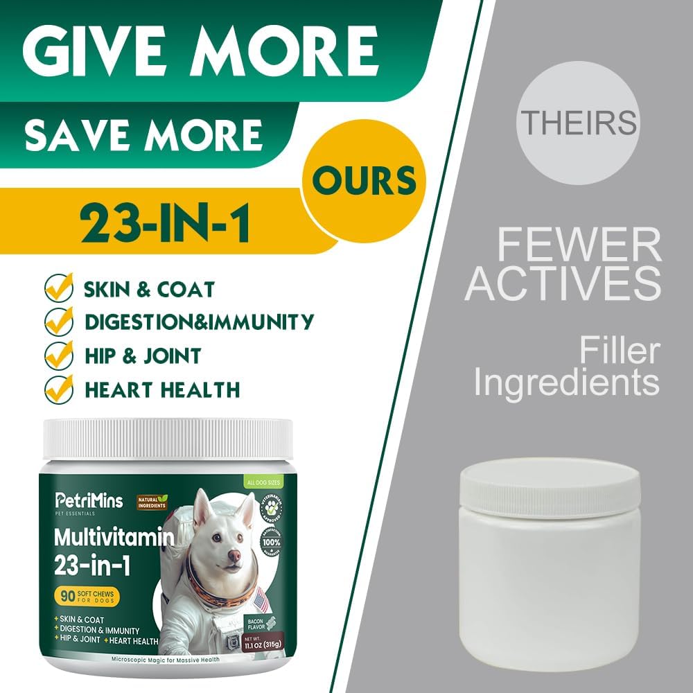 PetriMins 23-in-1 Dog Multivitamin with Glucosamine & Omega-3, 90 Soft Chews (Bacon) - görsel 6