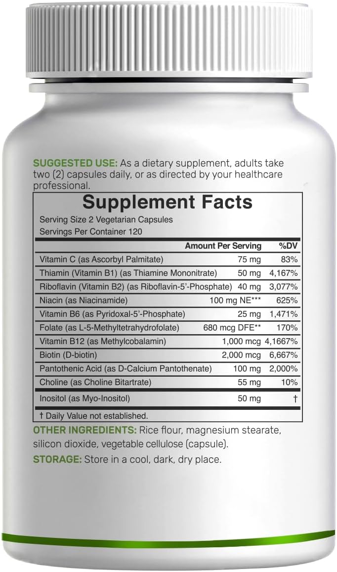 Bioactive Vitamin B Complex with Methylated B Vitamins & Vitamin C - 240 Vegetable Capsules - görsel 7