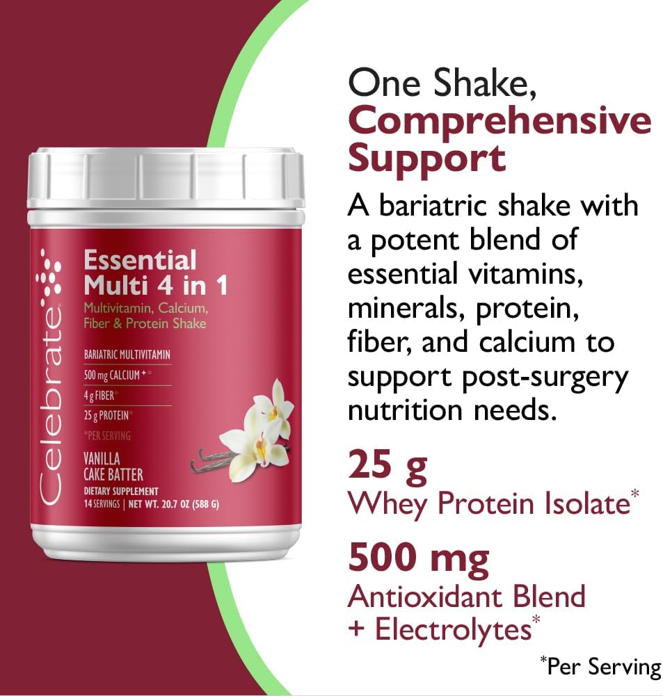 Celebrate Vitamins 4-in-1 Bariatric Multivitamin with Calcium Citrate Protein Shake, Vanilla Cake Batter, 14 Servings - görsel 8