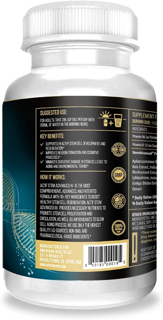 ACTIF Stem Cell Support - Maximum Strength with 10+ Stem Cell Factors, Non-GMO, 2 Month Supply - görsel 4
