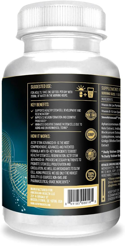 ACTIF Stem Cell Support - Maximum Strength with 10+ Stem Cell Factors, Non-GMO, 2 Month Supply