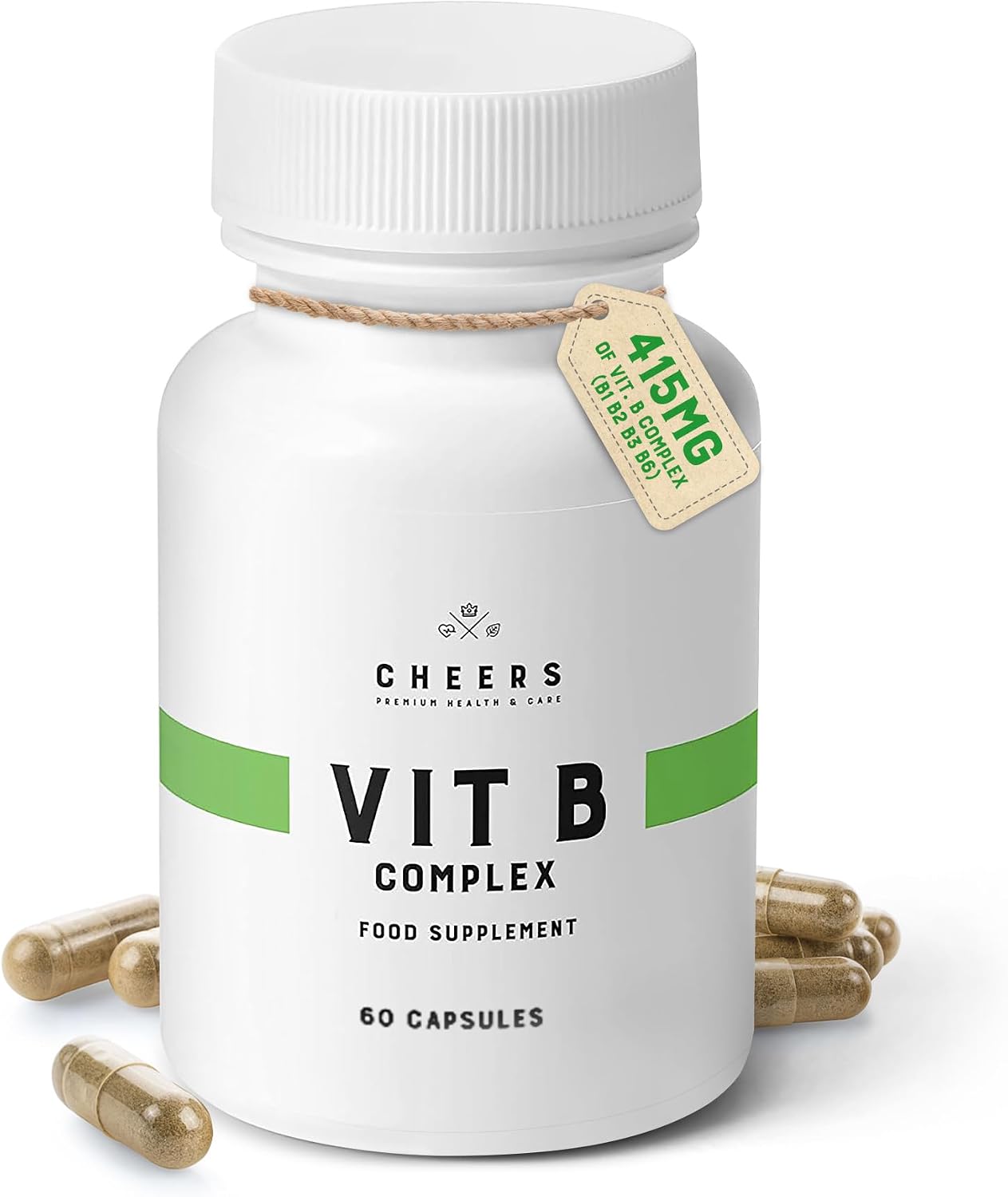 CHEERS Vitamin B Complex - 113.5mg Complete B Vitamins - Vegan, Non-GMO, DRcaps Plus - 60 Capsules - görsel 1