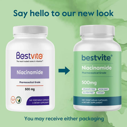 BESTVITE Niacinamide 500mg - 240 Vegetarian Capsules (Filler-Free)