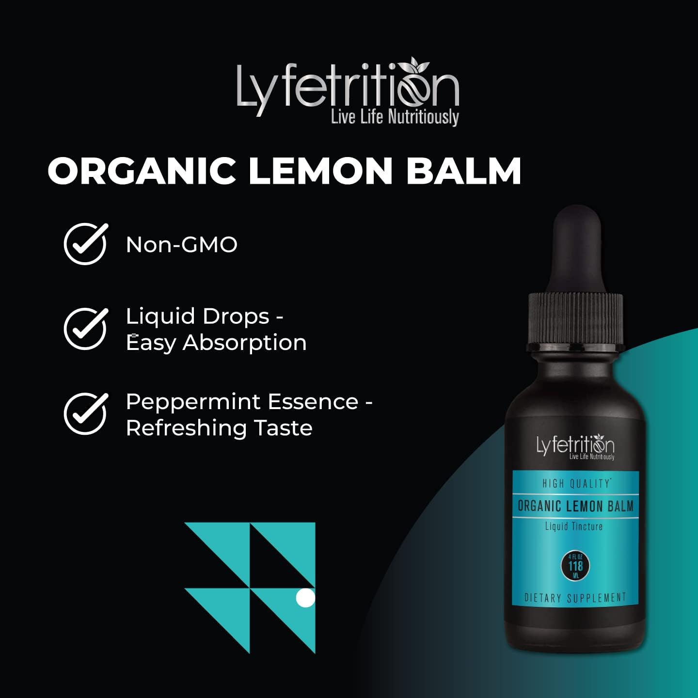 Lyfetrition Organic Lemon Balm 540 mg Liquid Extract, 118 ml (220 Servings) - görsel 6