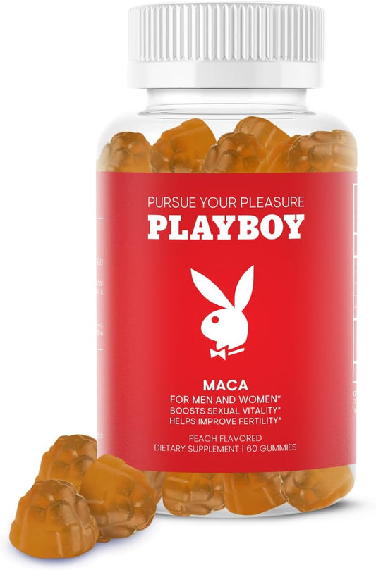 Playboy Maca Root Gummies for Women and Men (60 Count, Peach Flavoured)
