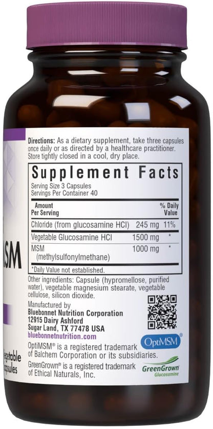 BlueBonnet Vegetarian Glucosamine Plus MSM Supplement, 120 Vegetable Capsules