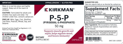 Kirkman – P-5-P (Pyridoxal 5-Phosphate, Vitamin B-6 Metabolite) 50 mg – Hypoallergenic 100 Capsules