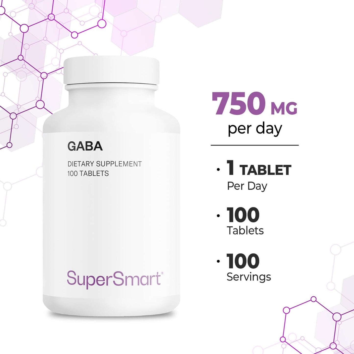 Supersmart - GABA 750mg per Day (High Strength) - Gamma-Aminobutyric Acid Supplement | Non-GM & Gluten-free - 100 Tablets - görsel 5