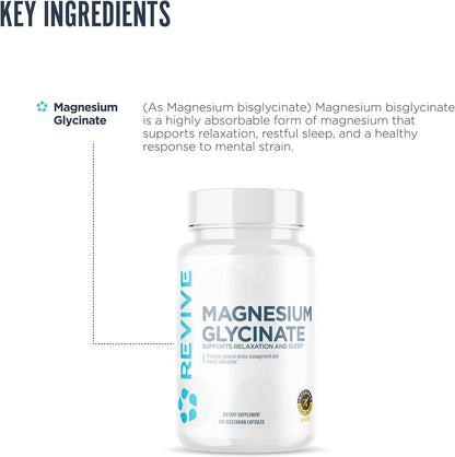 Revive MD Pure Magnesium Glycinate 200mg – Food Supplement for Muscle and Nervous System Health