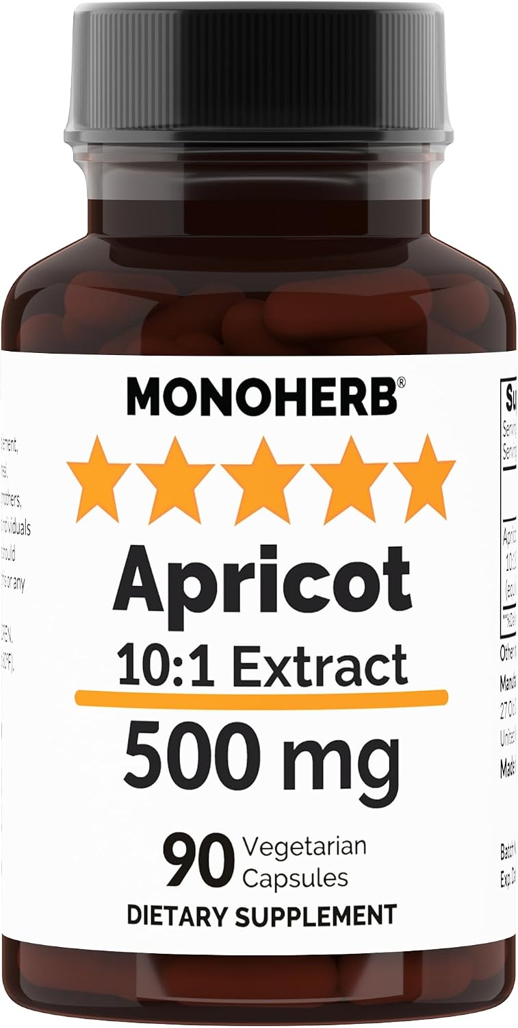 MONOHERB Apricot 10:1 Extract - 500 mg per Capsule - 90 Vegetarian Capsules - 90 Servings - görsel 1