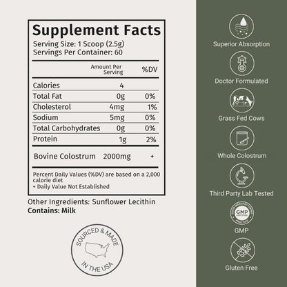 SOULA Liposomal Whole Colostrum Supplement Powder – Grass-Fed, First Milking, 60 Servings