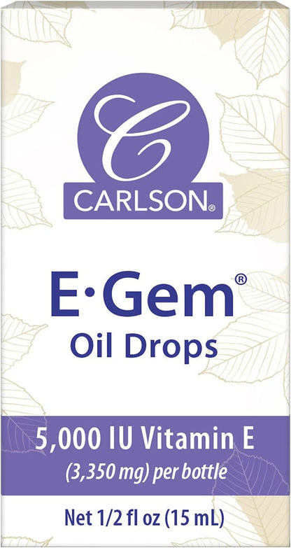 Carlson E-Gem Oil Drops, 5000 IU Vitamin E, Moisturises & Nourishes Skin, Skin & Bath Oil, 15 ml