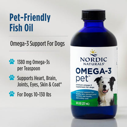 Nordic Naturals Omega-3 Pet, Unflavoured - 227 ml - 1380 mg Omega-3 Per 5 ml - Fish Oil for Medium to Large Dogs with EPA & DHA