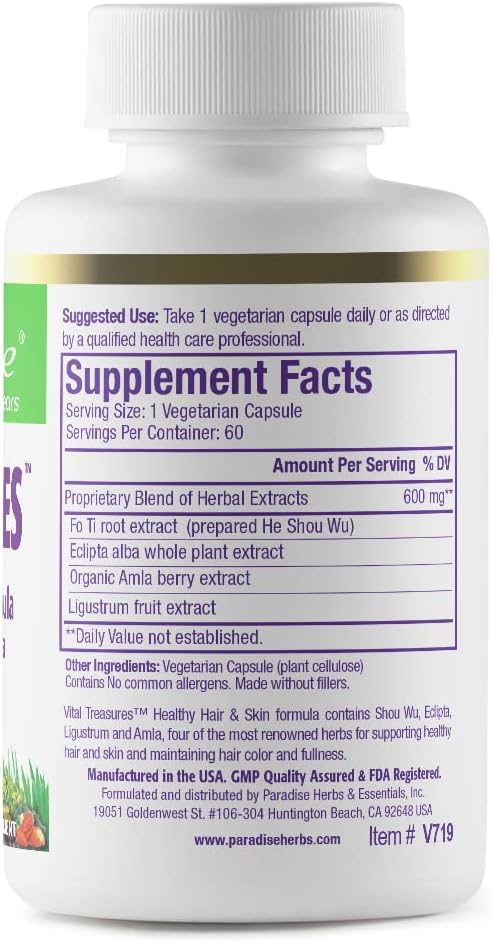 Paradise Herbs Vital Treasures Food Supplement - Hair, Skin and Nails Support - Super Potent Herbal Formula - 60 Veg Caps - görsel 2