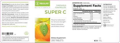 NeoLife Super C - Plant Based Vitamin C Supplement, 430mg with Rutin, Hesperidin & Bioflavonoids, 200 Tablets