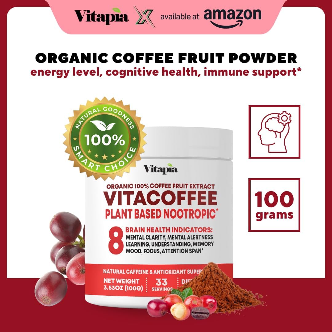 Vitacoffee Coffee Fruit Powder for Alertness, Concentration, and Antioxidant Support – 100g (33-Day Supply) – Non-GM, Gluten-Free, Vegan - görsel 2