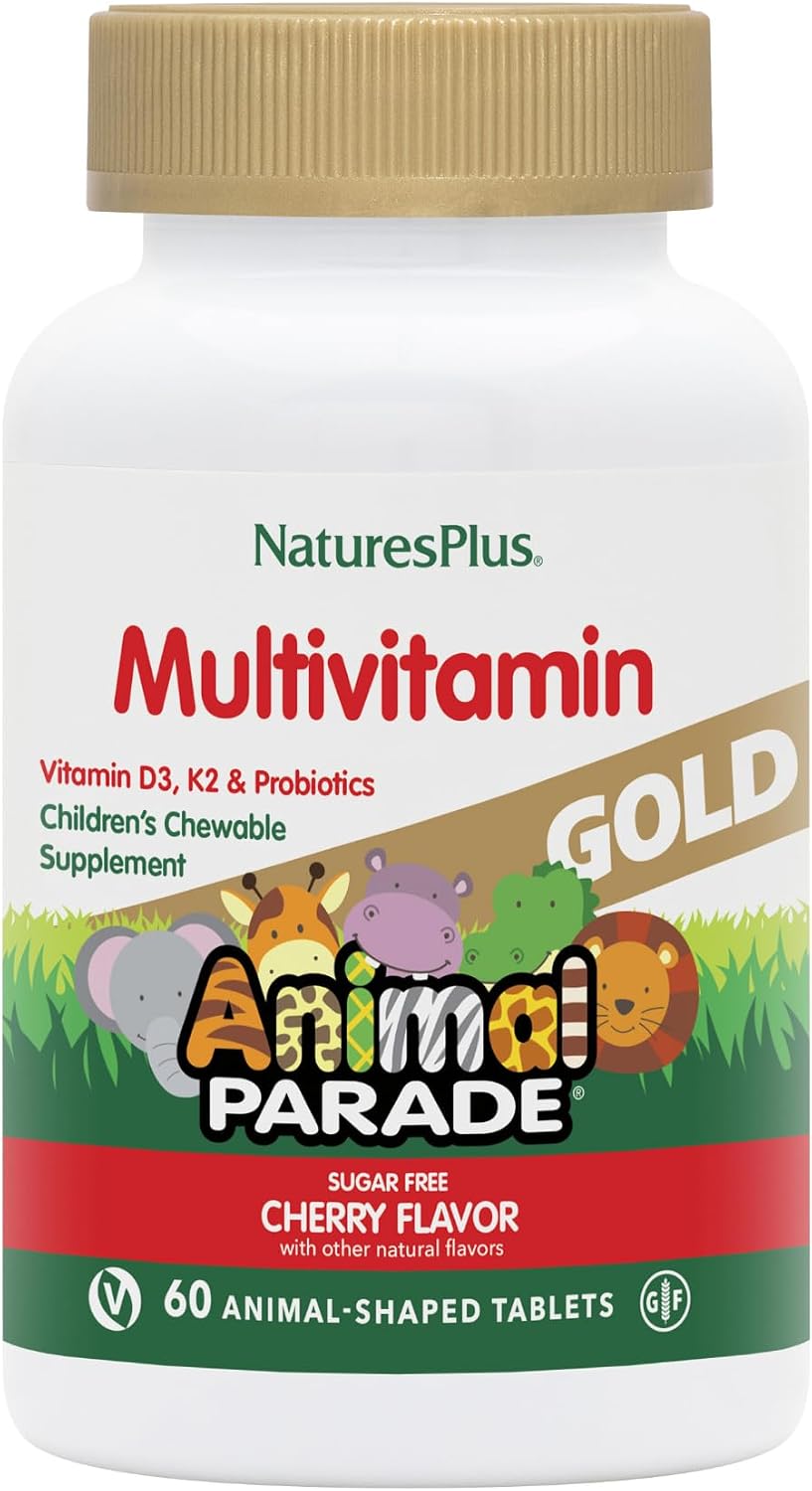 NaturesPlus Animal Parade Gold Multivitamin Children's Chewables - Cherry - 60 Chewable Tablets - görsel 1