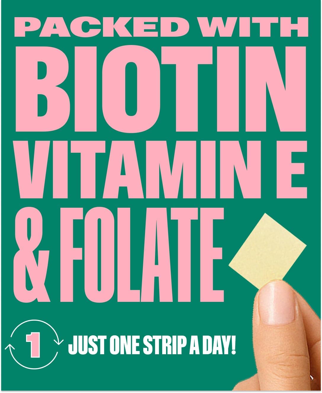 NuStrips Fast-Dissolving Beauty Strips with Biotin, Folate & Vitamin E – Hair, Skin & Nails Supplement – Vegan, Non-GMO – Strawberry Flavour (30 Strips) - görsel 3