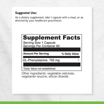 DAVINCI Labs DL-Phenylalanine - Amino Acid Food Supplement to Support Normal Mood and Mental Performance - with 750 mg DL-Phenylalanine per Serving - Gluten-Free - 60 Vegetarian Capsules