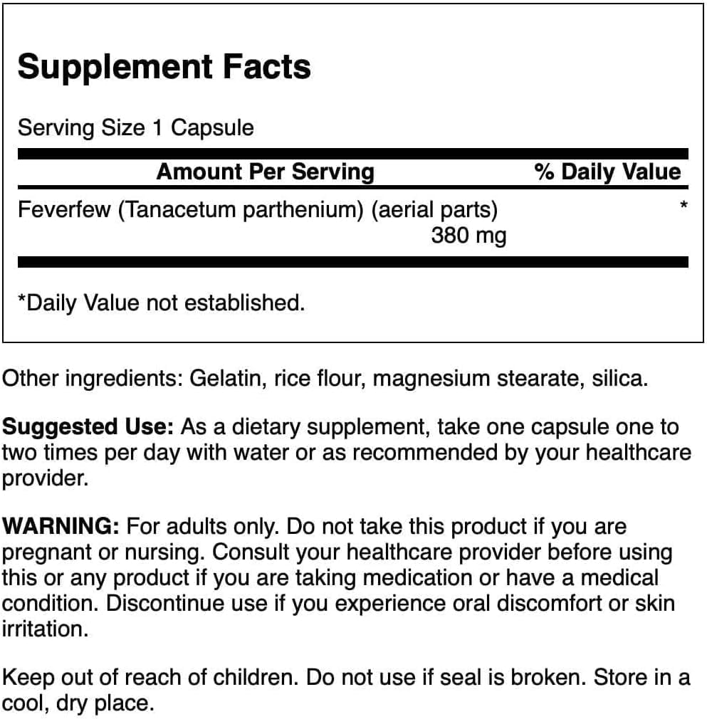 Swanson Feverfew 380 Milligrams 100 Capsules - görsel 2