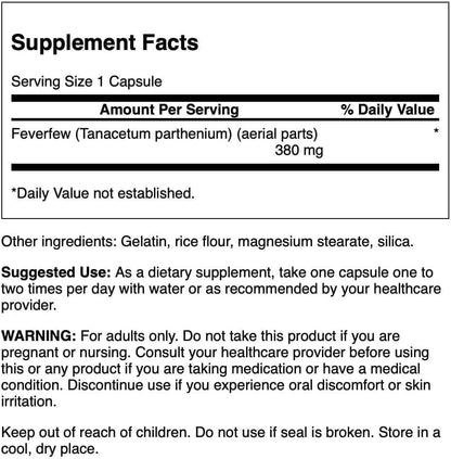 Swanson Feverfew 380 Milligrams 100 Capsules