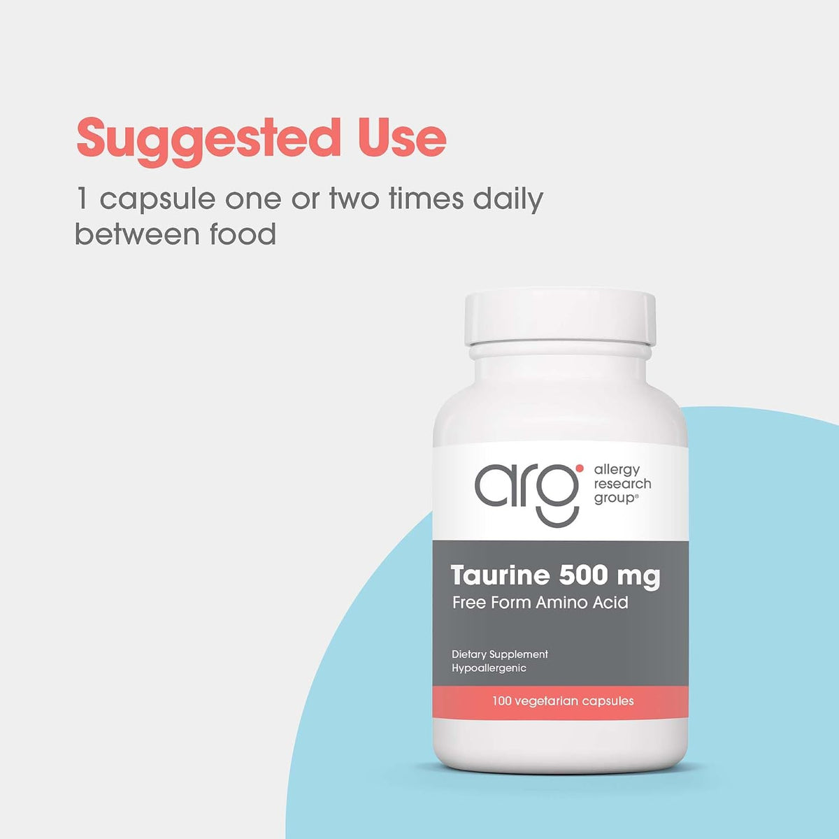 Allergy Research Group ARG Taurine 500 mg - Free Form Amino Acid - Heart Function & Electrolyte Balance - Hypoallergenic - 100 Capsules - görsel 3