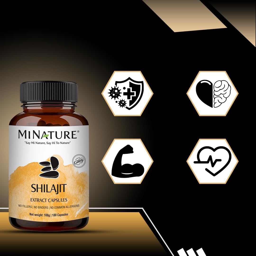 Shilajit Capsules – Non-GMO Extract by mi Nature | 180 Veg Caps | Promotes Vibrant Energy & Vitality | 1000 mg | 100% Pure Shilajit Extract | Fulvic Acid - görsel 3