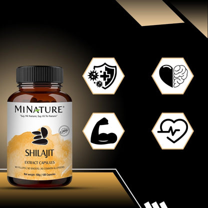 Shilajit Capsules – Non-GMO Extract by mi Nature | 180 Veg Caps | Promotes Vibrant Energy & Vitality | 1000 mg | 100% Pure Shilajit Extract | Fulvic Acid