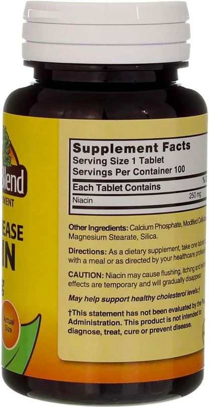Nature's Blend Niacin Timed Release 250 mg – 100 Tablets