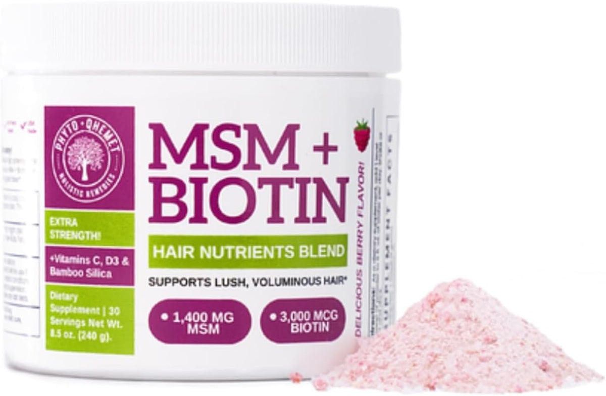 Qhemet Biologics MSM + Biotin Hair Nutrient Drink Mix - Wildberry Powder for Lush Volume (241 g) - görsel 3