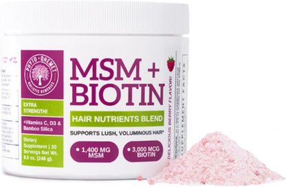Qhemet Biologics MSM + Biotin Hair Nutrient Drink Mix - Wildberry Powder for Lush Volume (241 g)