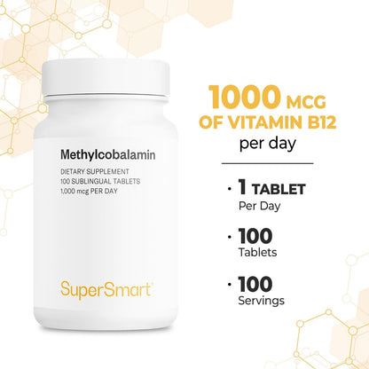 Supersmart Methylcobalamin B12 1000mcg Sublingual Tablets – Peppermint Flavour, 100 Count