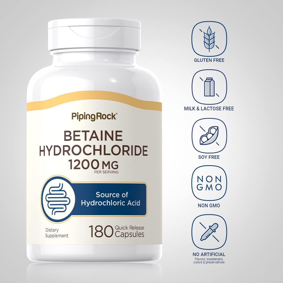 Piping Rock Betaine HCl Capsules, 1200 mg, 180 Quick-Release Capsules - görsel 3