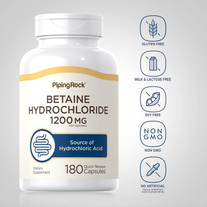 Piping Rock Betaine HCl Capsules, 1200 mg, 180 Quick-Release Capsules